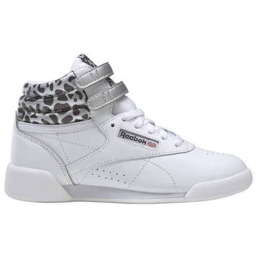 

Girls Preschool Reebok Reebok Freestyle HI Snow Leopard - Girls' Preschool Running Shoe White/Black/Gray Size 01.5