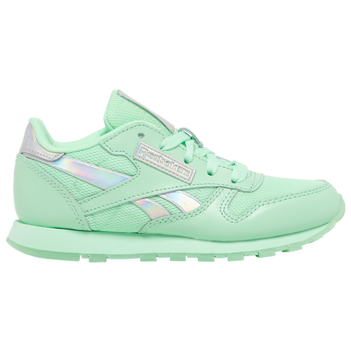 

Reebok Girls Reebok Classic Leather - Girls' Preschool Running Shoes Mint/Silver Size 03.0