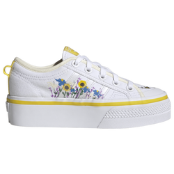 Girls' Grade School - adidas Originals Nizza Platform Mid - Off White/Yellow/Cloud White