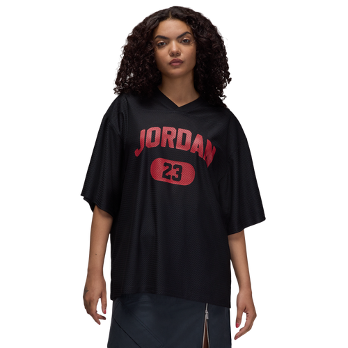  - Jordan Brooklyn SS Mesh Jersey Top - Black/Gym Red