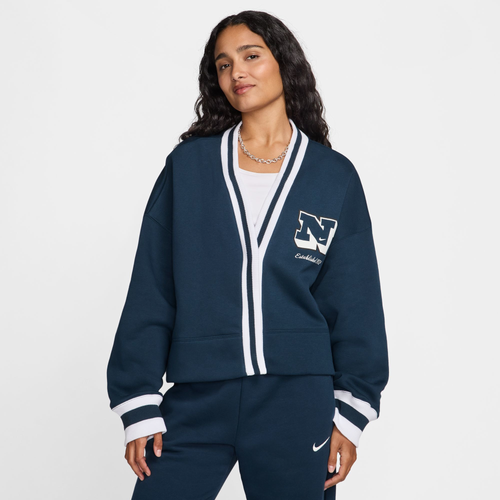 

Nike Womens Nike NSW Phoenix Fleece Heritage Cardigan - Womens Navy/Grey Size M