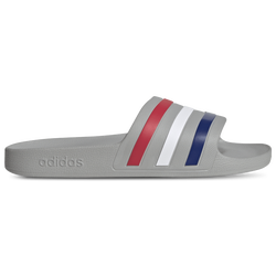 Men's - adidas Adilette Aqua Slides - Grey Two/Pure Ruby/Mystery Ink