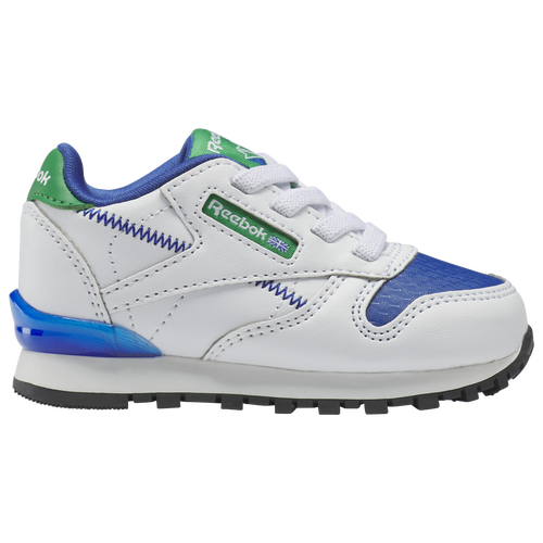 

Boys Reebok Reebok Classic Leather Step N Flash - Boys' Toddler Running Shoe Ftwr White/Ftwr White/Vector Blue Size 10.0