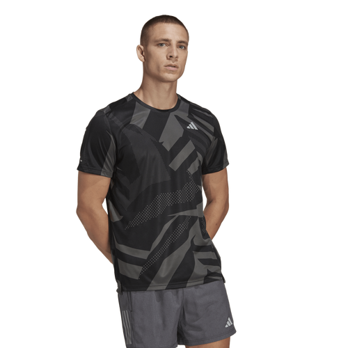 

adidas Mens adidas Own The Run AOP Seasonal T-Shirt - Mens Black/Grey Six Size M