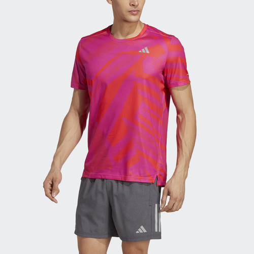 

adidas Mens adidas Own The Run Seasonal T-Shirt - Mens Semi Lucid Fuchsia/Bright Red Size XL