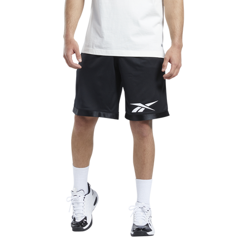 Reebok Men's Regular-fit Logo-print Mesh Basketball Shorts In Black