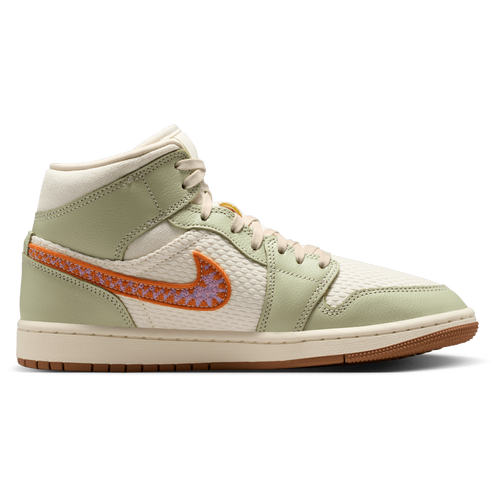 WOMENS - Jordan AJ 1 Mid SE - Olive Aura/Pearl White Lawn