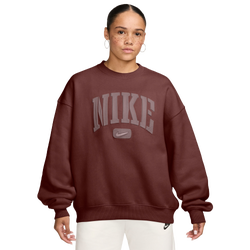 Women's - Nike Fleece Oversized Crewneck - Maroon/Grey