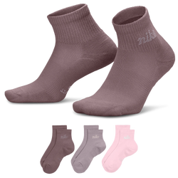 Women's - Nike Script Ankle Socks 3 Pack - Brown/Pink/Gray