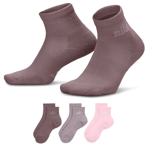  - Nike Script Ankle Socks 3 Pack - Brown/Pink Gray