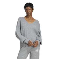 Women's - adidas Originals Essentials Knit V-Neck Sweatshirt - Medium Grey Heather