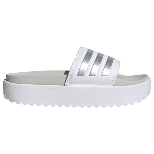 Shop Adidas Originals Womens Adidas Adilette Platform Slides In Zero Metallic/white/grey