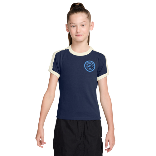 GIRLS - Nike NSW Short Sleeve Rip Top - Navy/Beige
