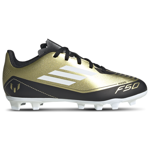 

Boys adidas adidas F50 Club FXG Jr Messi - Boys' Grade School Soccer Shoe Gold Metallic/White Size 04.5