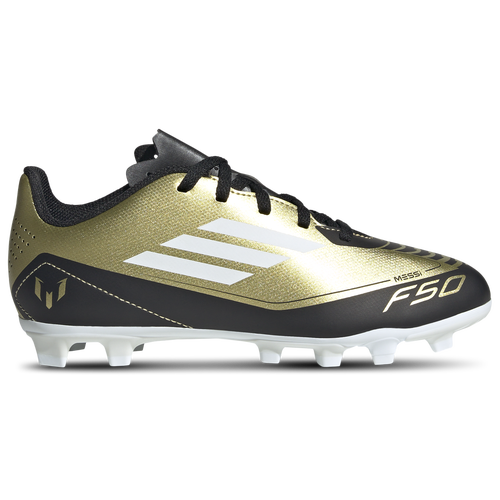 

Boys adidas adidas F50 Club FXG Jr Messi - Boys' Grade School Soccer Shoe Gold Metallic/White Size 05.0