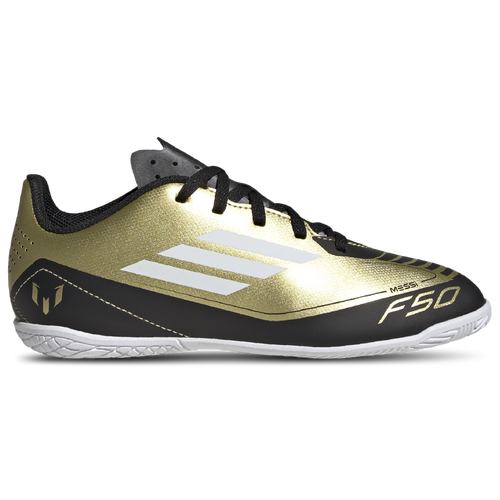 

Boys adidas adidas F50 Club Messi Indoor - Boys' Grade School Soccer Shoe Gold Metallic/White/Black Size 05.0