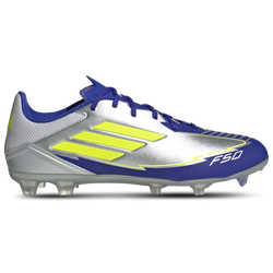 Men's - adidas F50 League x Messi FG/MG - Silver Metallic/Lucid Blue/Solar Yellow