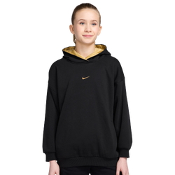 Girls' Grade School - Nike NSW Shine Satin OS Club Fleece Hoodie - Black/Gold