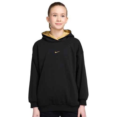 GIRLS - Nike NSW Shine Satin OS Club Fleece Hoodie - Black/Gold
