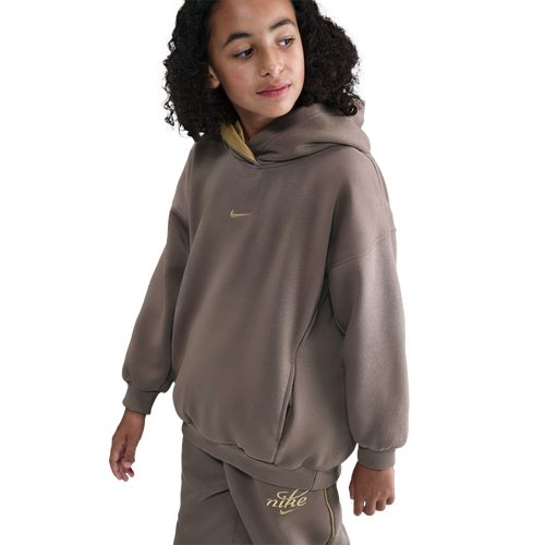 GIRLS - Nike NSW Shine Satin OS Club Fleece Hoodie - Brown/Gold