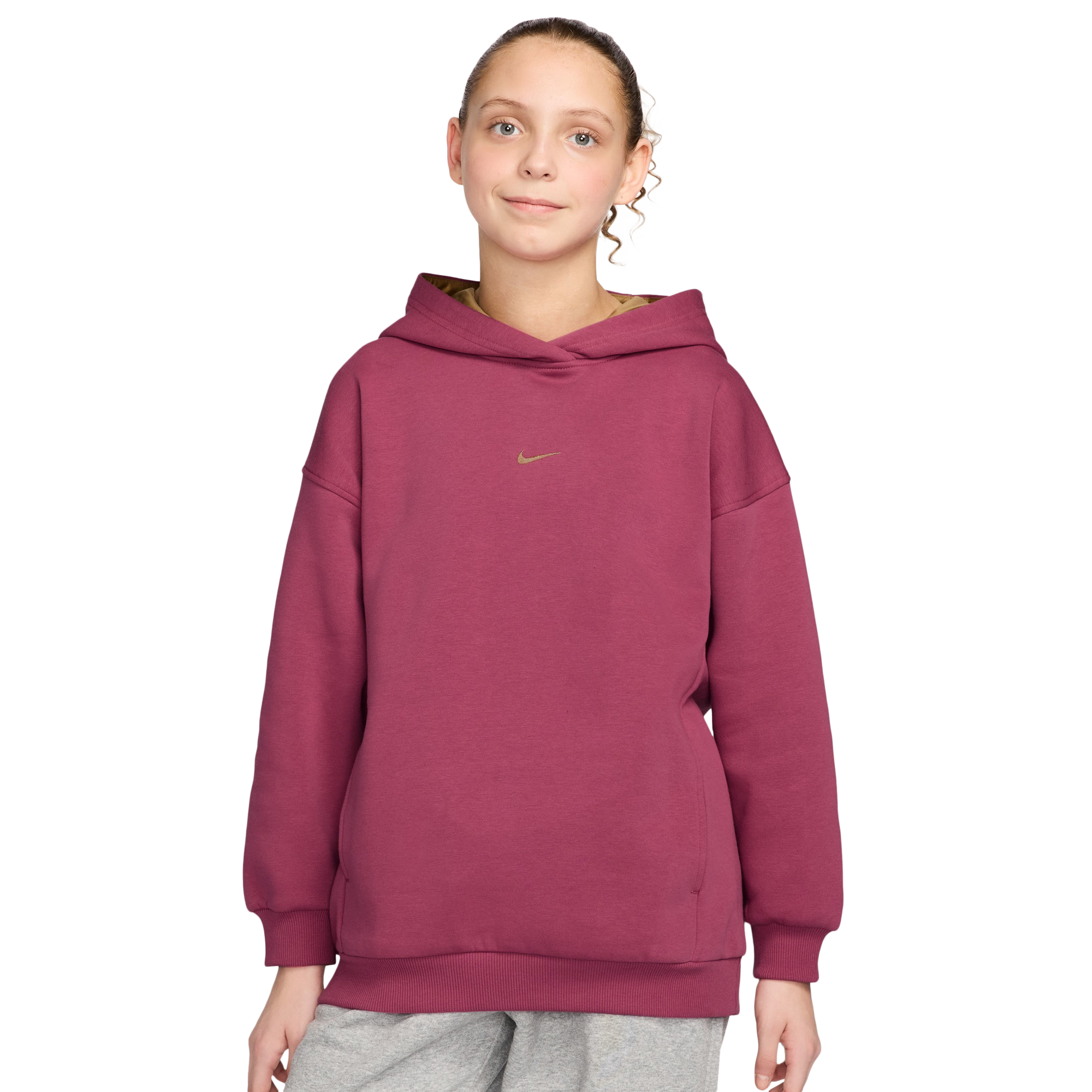 Nike NSW Shine Satin OS Club Fleece Hoodie - Girls' Grade School thumbnail 2