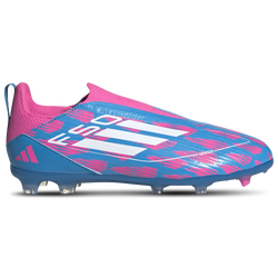 Boys' Grade School - adidas F50 League Laceless Firm/Multi-Ground - Solar Blue/White/Solar Pink