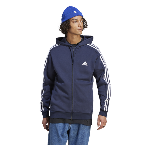 

adidas Mens adidas Essentials Fleece 3-Stripes Full-Zip Hoodie - Mens Ink Size M