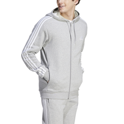 Men's - adidas Essentials 3-Stripes Full-Zip Fleece Hoodie - Medium Grey Heather
