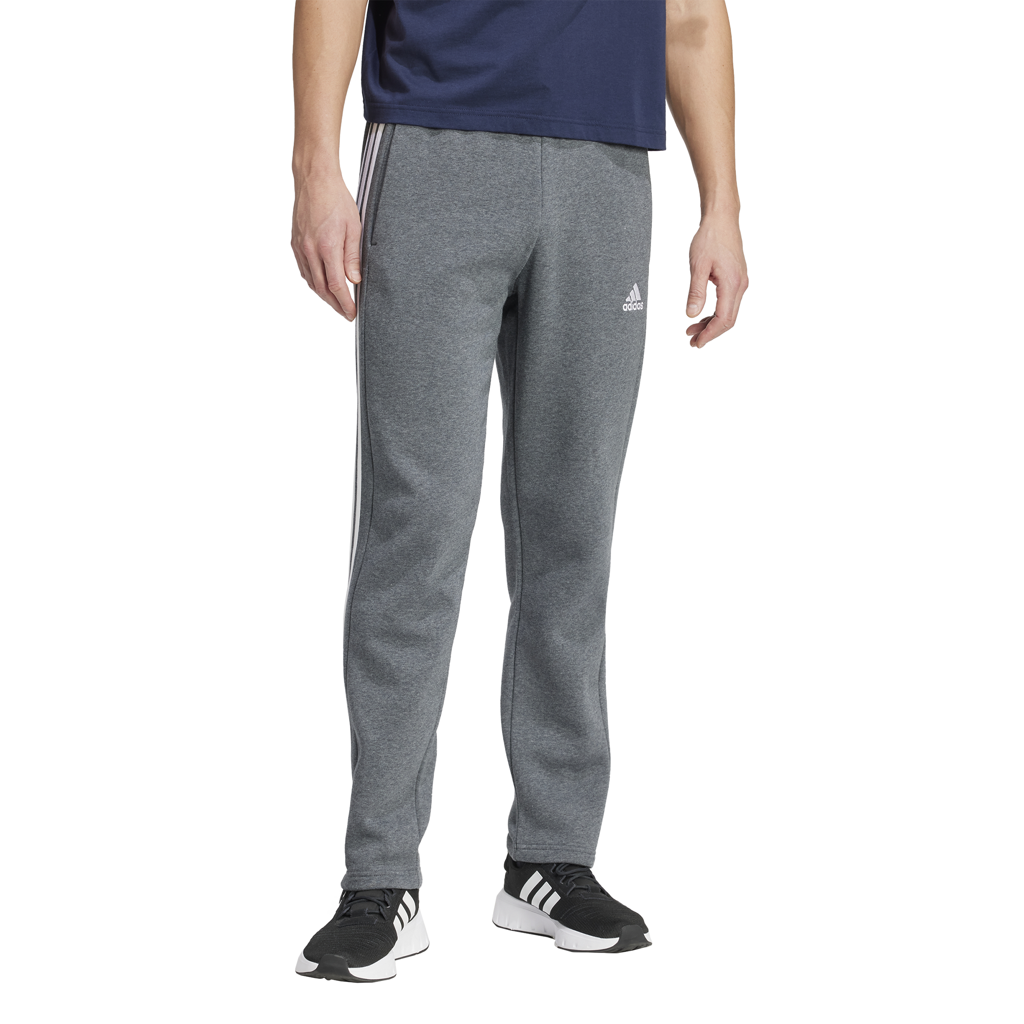 adidas Mens Essentials Fleece Open Hem 3-Stripes Pants : :  Clothing, Shoes & Accessories