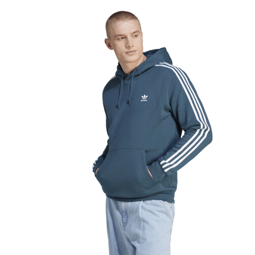 Shop Adidas Originals Mens  3 Stripe Fleece Hoodie In Arctic Night/white