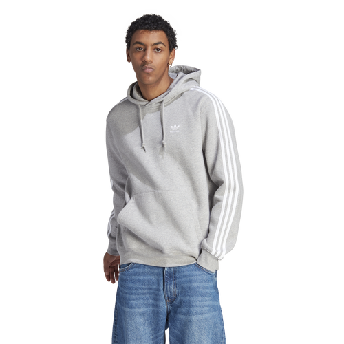 MENS - adidas Originals 3 Stripe Fleece Hoodie - Medium Grey Heather/White