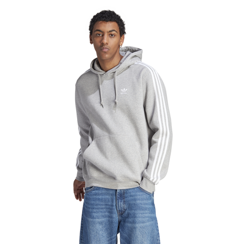 Shop Adidas Originals Mens  3 Stripe Fleece Hoodie In Gray/white
