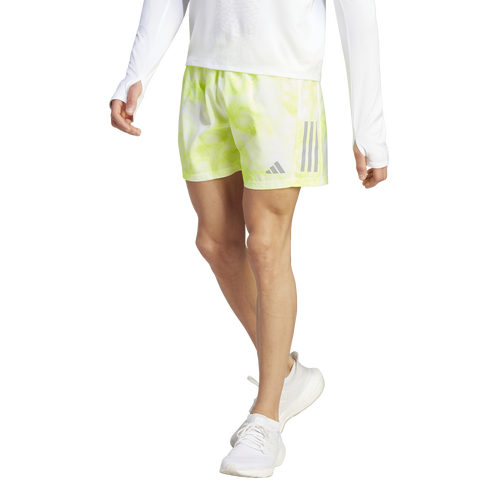 

adidas Mens adidas Own the Run Allover Print Shorts 5- Mens White/Lucid Lemon Size XL