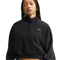 Women's - Nike Studio Fleece Plush OS Crop Quarter Zip - Sail/Black