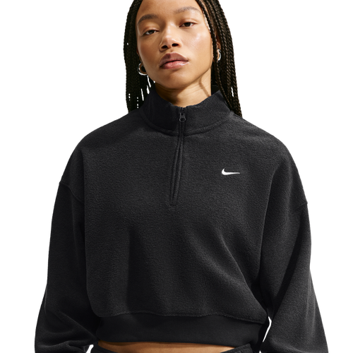  - Nike Studio Fleece Plush OS Crop Quarter Zip - Sail/Black