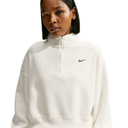 Women's - Nike Studio Fleece Plush OS Crop Quarter Zip - Sail/Black