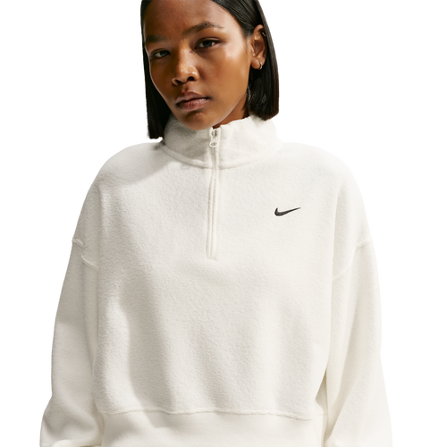 WOMENS - Nike Studio Fleece Plush OS Crop Quarter Zip - Sail/Black