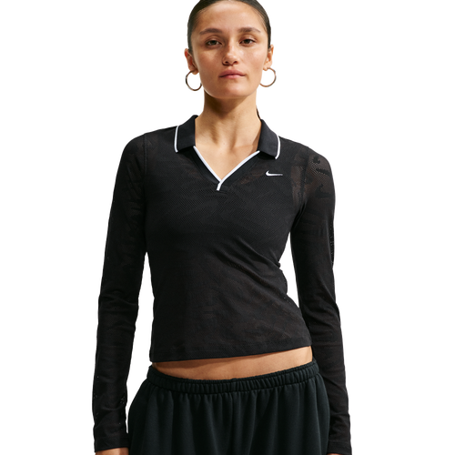  - Nike Chll Knit LS Stitch Lace Top - White/Black