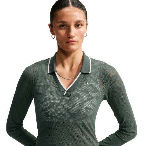 Nike Chll Knit LS Stitch Lace Top - Nike Camo Green/White
