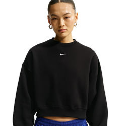 Women's - Nike Studio Fleece Mid-OS Crop Crew - Total Black/Sail