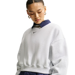 Women's - Nike Studio Fleece Mid-OS Crop Crew - Black/Birch Heather