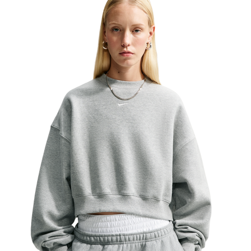WOMENS - Nike Studio Fleece Mid-OS Crop Crew - Dk Grey Heather/Sail