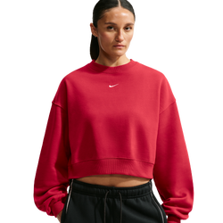 Women's - Nike Studio Fleece Mid-OS Crop Crew - Sail/Tough Red