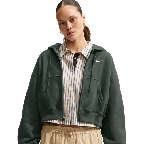 WOMENS - Nike Studio Fleece Mid-OS Crp FZ Hoodie - Camo Green/Sail