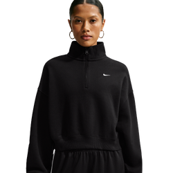 Women's - Nike Studio Fleece Midweight OS Crop Quarter Zip - Total Black/Sail