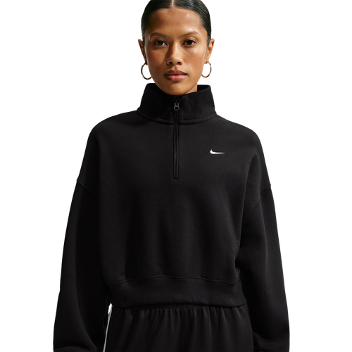 Nike Studio Fleece Midweight OS Crop Quarter Zip - Nike Total Black/Sail