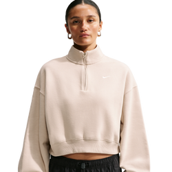 Women's - Nike Studio Fleece Midweight OS Crop Quarter Zip - Cream Ii/Sail
