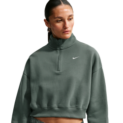 Women's - Nike Studio Fleece Midweight OS Crop Quarter Zip - Camo Green/Sail