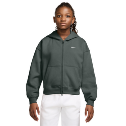 Girls' Grade School - Nike Studio Fleece Oversized Full-Zip Hoodie - Green/White