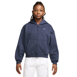 Girls' Grade School - Nike Studio Fleece Oversized Full-Zip Hoodie - Blue/White